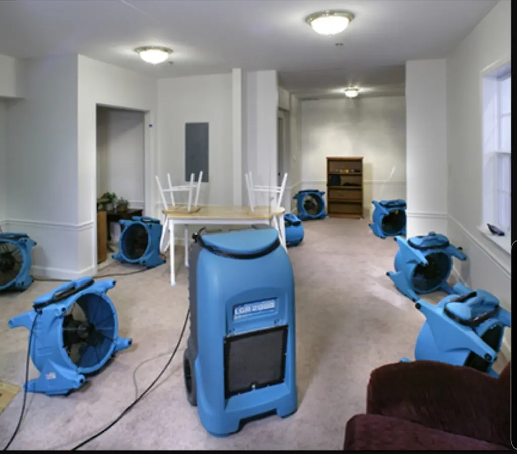 Air movers and dehumidifier setup for Water Damage Restoration in Beverly Hills