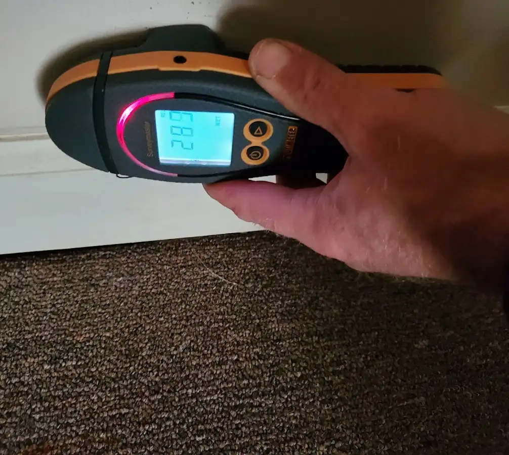 Moisture detection at baseboard during Storm Damage Restoration in Beverly Hills